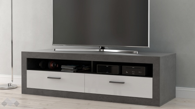 ТВ шкаф Требия сиво с бял гланц - МебелМаг ТВ шкаф Требия сиво с бял гланц