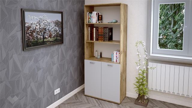 Висок шкаф Селтик келтски дъб със светло сиво - МебелМаг Висок шкаф Селтик келтски дъб със светло сиво