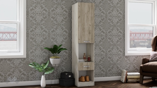 Висок шкаф Адам дъб крафт бял с дъб крафт сив