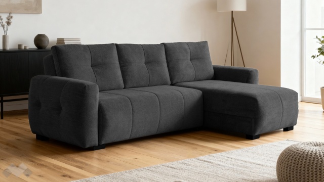 Ъглов диван Ролин Покет универсален ъгъл графит