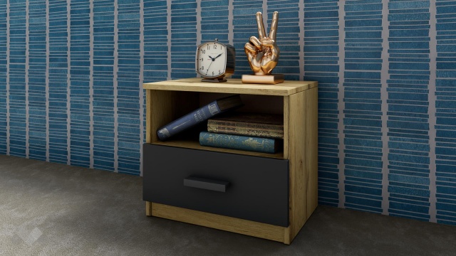 Нощен шкаф Малена светъл вотан с антрацит - МебелМаг Нощен шкаф Малена светъл вотан с антрацит