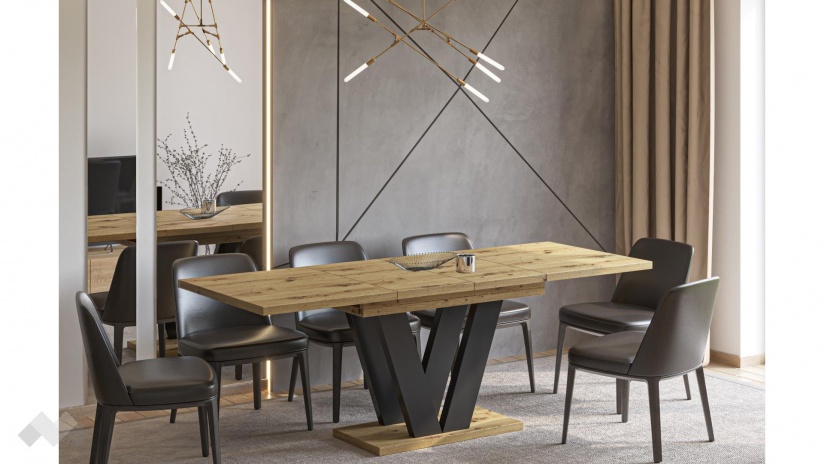 Трапезна маса Лареа разтегателни дъб артисан с черно - изглед 2