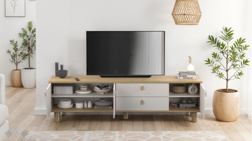 ТВ шкаф Бохем дъб флорида с пясъчно сиво - изглед 2