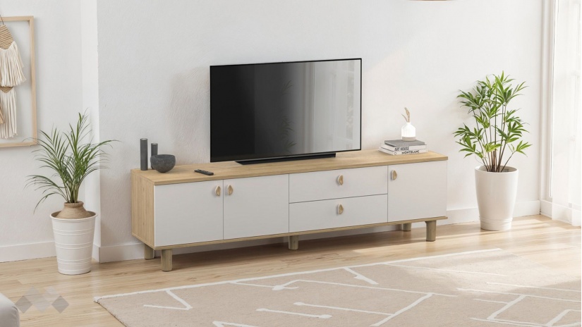 ТВ шкаф Бохем дъб флорида с пясъчно сиво - изглед 1