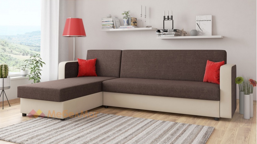 Ъглов диван Макси универсален ъгъл кафяв с бежова кожа - изглед 3