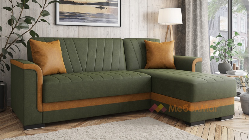 Ъглов диван Нютън универсален ъгъл зелен с жълто - изглед 4