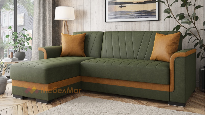 Ъглов диван Нютън универсален ъгъл зелен с жълто - изглед 3