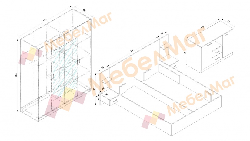 Спален комплект Александрия дъб вотан със светъл вотан - изглед 6