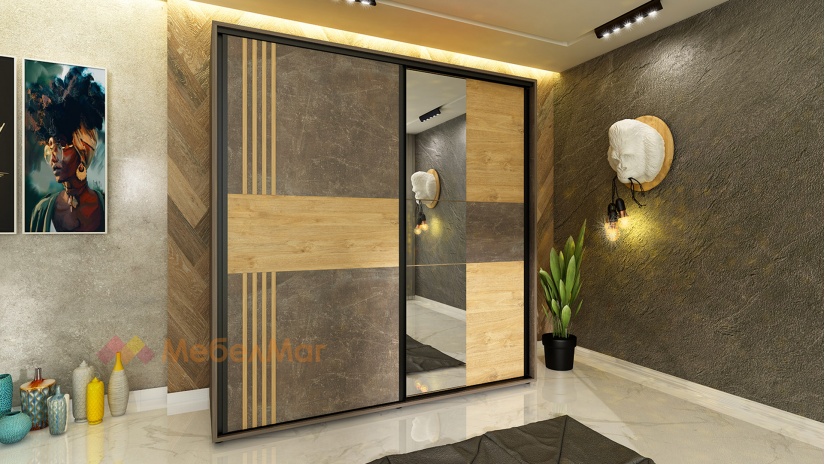 Спален комплект Фюжън с включен матрак Бонел 160/200 тъмен бетон със златен дъб - изглед 3