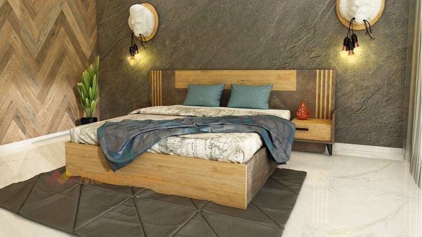 Спален комплект Фюжън с включен матрак Бонел 160/200 тъмен бетон със златен дъб - изглед 2