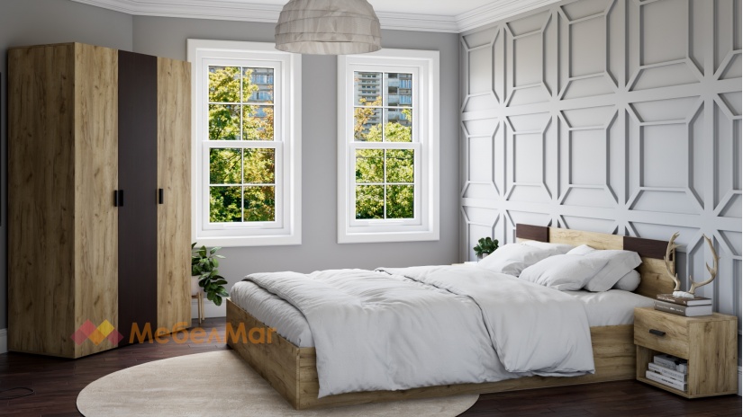 Спален комплект Кайро с включен матрак Бонел 160/200 златен дъб с венге - изглед 1