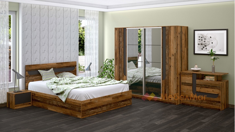 Спален комплект Клеопатра с включен матрак Бонел 160/200 олд стайл с графит - изглед 1 - МебелМаг Спален комплект Клеопатра с включен матрак Бонел 160/200 олд стайл с графит - изглед 1