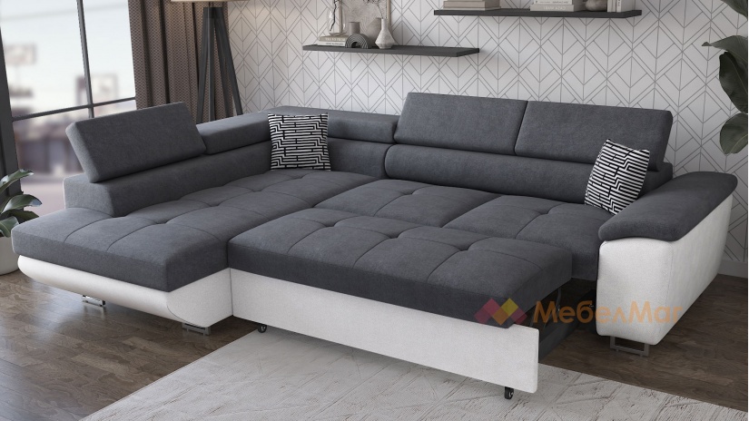 Ъглов диван Едуард с посока сив с бяло - изглед 4