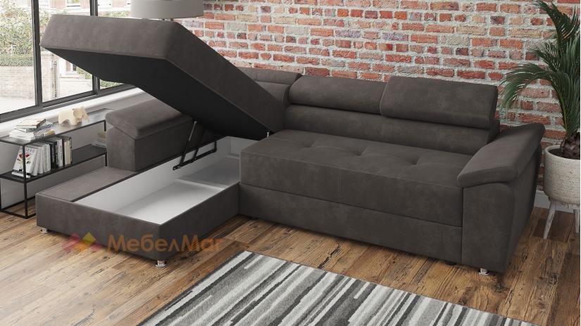 Ъглов диван Равена с посока кафяв - изглед 3 - МебелМаг Ъглов диван Равена с посока кафяв - изглед 3