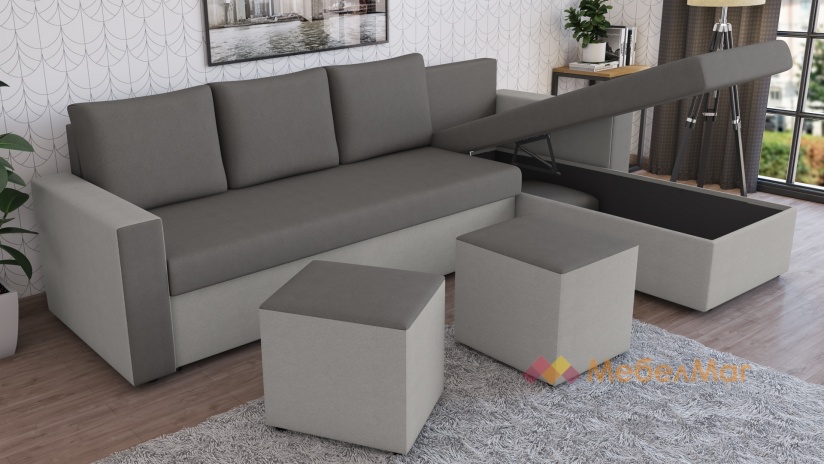 Ъглов диван Джулия XL универсален ъгъл графит със сиво - изглед 2