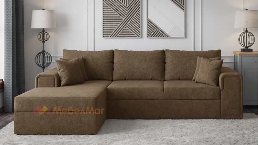 Ъглов диван Линеа с посока кафяв - изглед 2 - МебелМаг Ъглов диван Линеа с посока кафяв - изглед 2