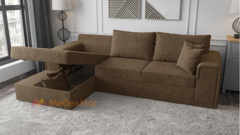 Ъглов диван Линеа с посока кафяв - изглед 3 - МебелМаг Ъглов диван Линеа с посока кафяв - изглед 3