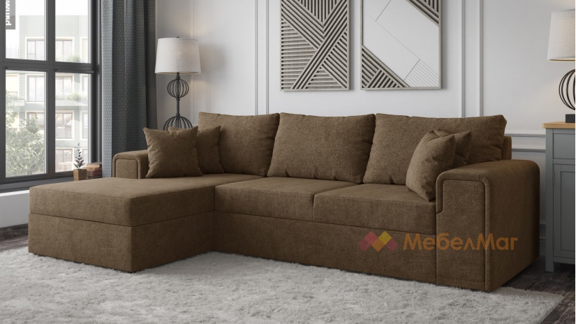 Ъглов диван Линеа с посока кафяв - изглед 1 - МебелМаг Ъглов диван Линеа с посока кафяв - изглед 1