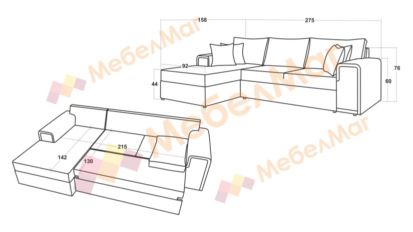 Ъглов диван Линеа с посока кафяв - изглед 5 - МебелМаг Ъглов диван Линеа с посока кафяв - изглед 5