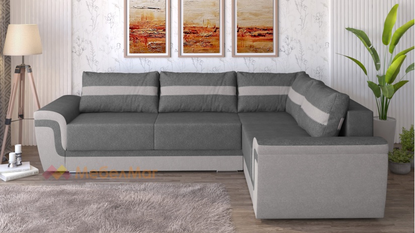 Ъглов диван Симона с посока сив със светло сиво - изглед 1