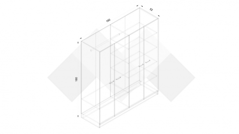 Гардероб Арго четирикрилни бял фладер - изглед 3 - МебелМаг Гардероб Арго четирикрилни бял фладер - изглед 3