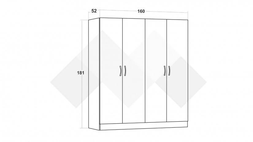 Гардероб Галати четирикрилни дъб вотан светъл с антрацит - изглед 3