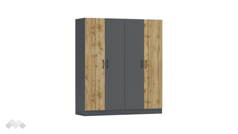 Гардероб Галати четирикрилни дъб вотан светъл с антрацит - изглед 1