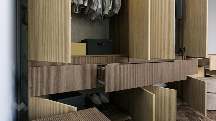 Гардероб Мирела четирикрилни дъб линеа с орех линеа - изглед 4