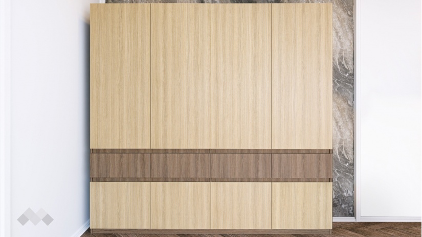 Гардероб Мирела четирикрилни дъб линеа с орех линеа - изглед 1