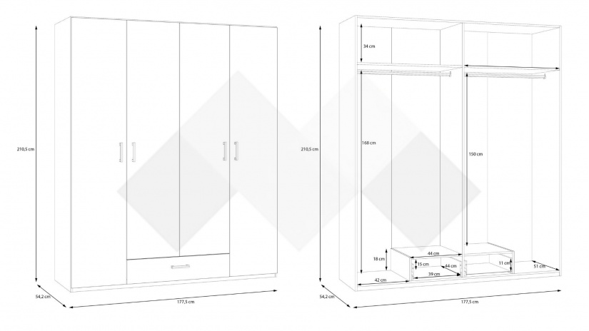 Гардероб Беатрис четирикрилни бял - изглед 7