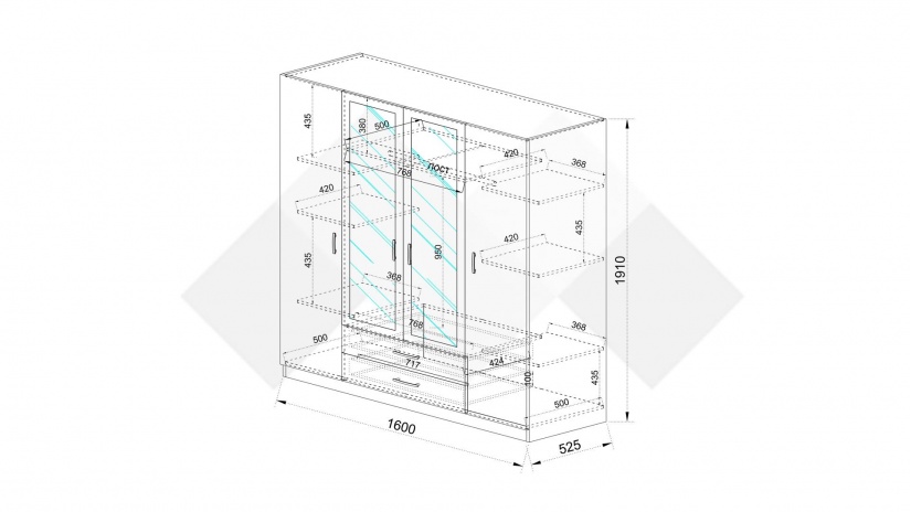 Гардероб Скай четирикрилни нардо сив - изглед 4