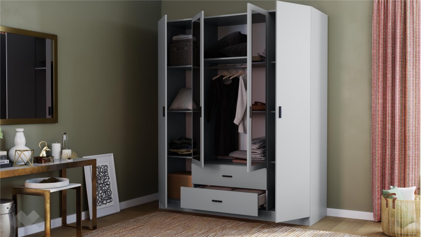 Гардероб Скай четирикрилни нардо сив - изглед 2