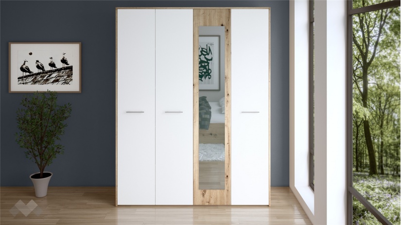 Гардероб Вангард четирикрилни артизан с бяло - изглед 1 - МебелМаг Гардероб Вангард четирикрилни артизан с бяло - изглед 1