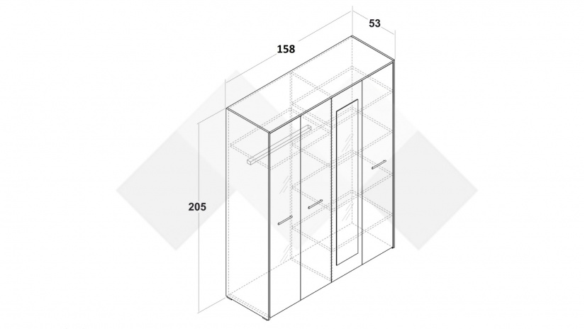 Гардероб Вангард четирикрилни артизан с бяло - изглед 3 - МебелМаг Гардероб Вангард четирикрилни артизан с бяло - изглед 3