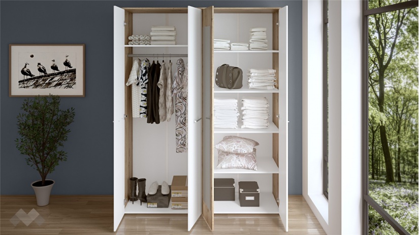 Гардероб Вангард четирикрилни артизан с бяло - изглед 2 - МебелМаг Гардероб Вангард четирикрилни артизан с бяло - изглед 2