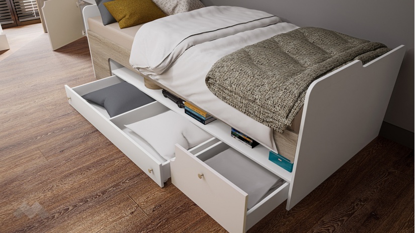 Детски спален комплект Роуз с включен матрак Бонел 90/200 бяло гладко, златно розово и сонома - изглед 4