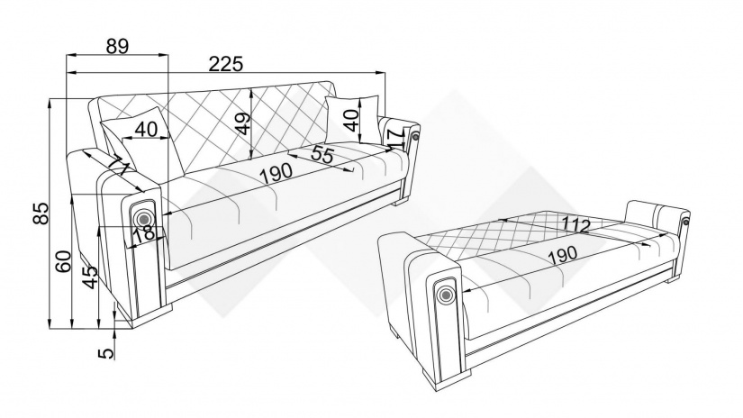 Диван Анталия триместни бордо - изглед 5