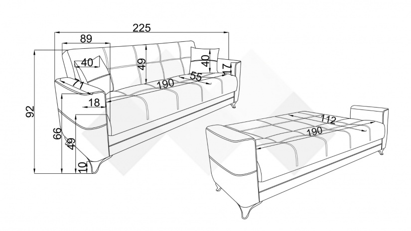 Диван Астон триместни сив - изглед 5