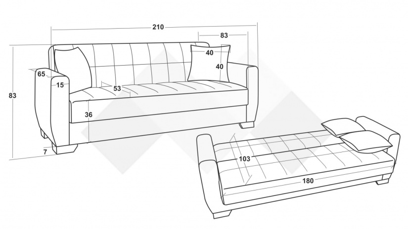 Диван Барато триместни син - изглед 5
