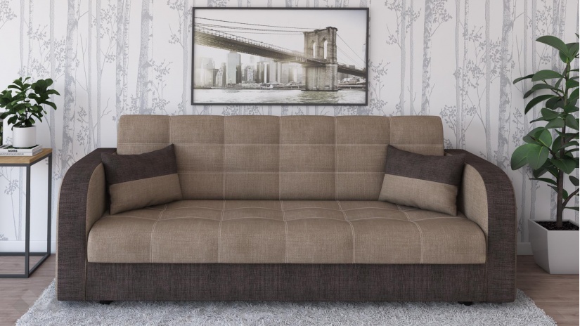 Диван Бари триместни бежов с кафяво - изглед 1 - МебелМаг Диван Бари триместни бежов с кафяво - изглед 1