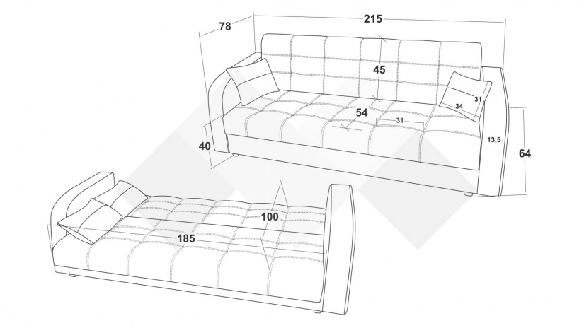 Диван Бари триместни кафяв с бежово - изглед 4