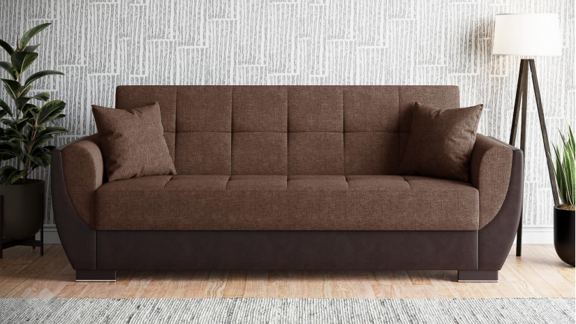 Диван Беланот триместни кафяв с кафява кожа - изглед 2