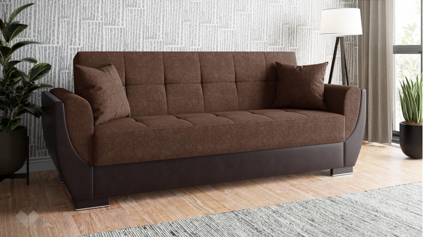 Диван Беланот триместни кафяв с кафява кожа - изглед 1