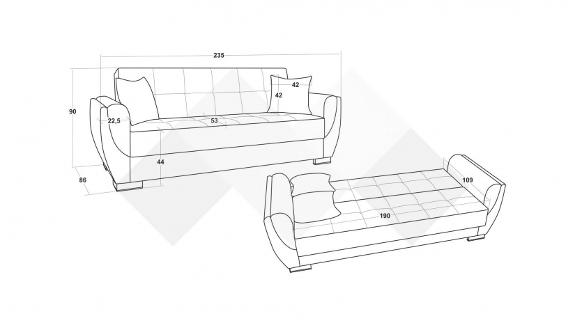 Диван Беланот триместни сив с черна кожа - изглед 5