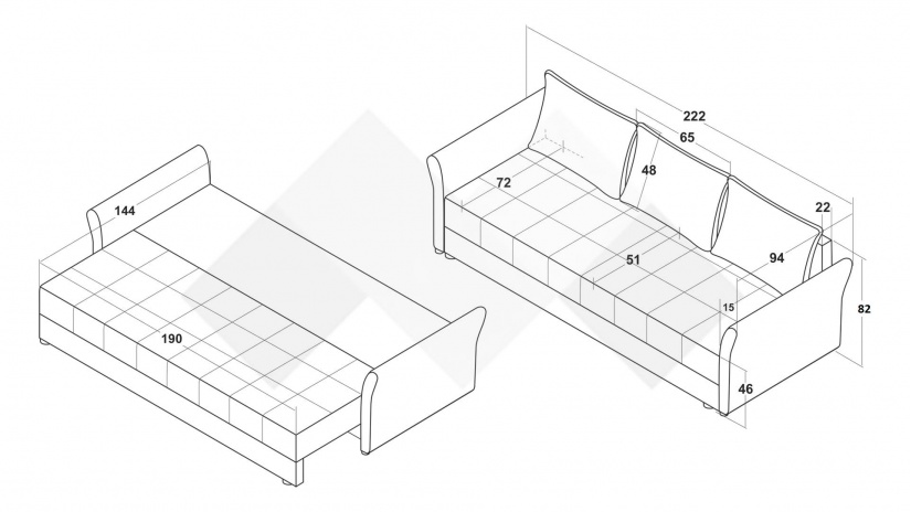 Диван Бени триместни кафяв със светло кафяво - изглед 6
