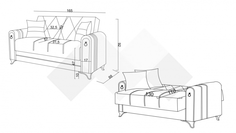 Диван Клара двуместни бордо - изглед 4 - МебелМаг Диван Клара двуместни бордо - изглед 4