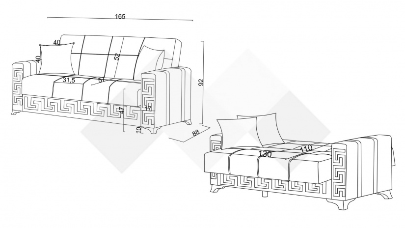 Диван Сабина двуместни бордо - изглед 4