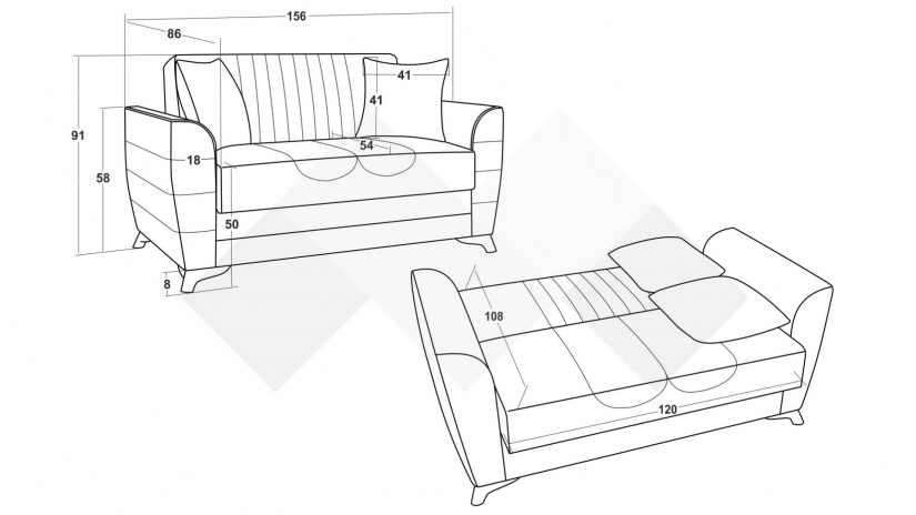 Диван Ялта двуместни кафяв с бежово - изглед 5