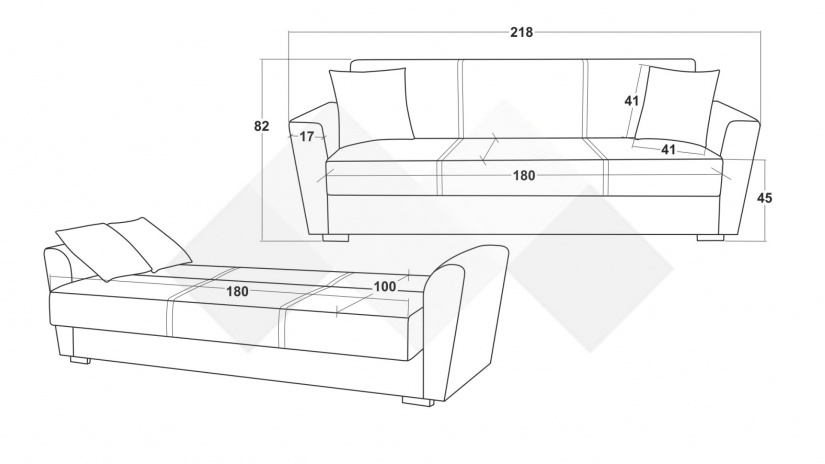 Диван Фокс триместни сив - изглед 5