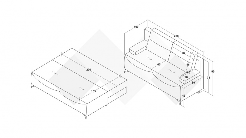 Диван Гретан триместни сив - изглед 6